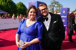 James Corden falls into water in dramatic new scene as Ruth Jones looks on