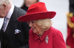 Queen Camilla sends secret message in striking red outfit for Oman state visit