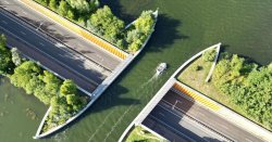 The £45million European 'water bridge' where boats sail over 28,000 cars a day