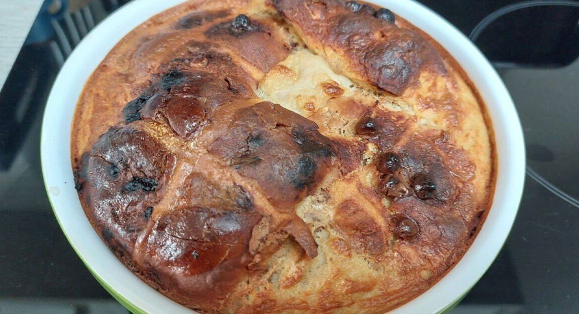 I made hot cross bun bread and butter pudding – it tastes delicious