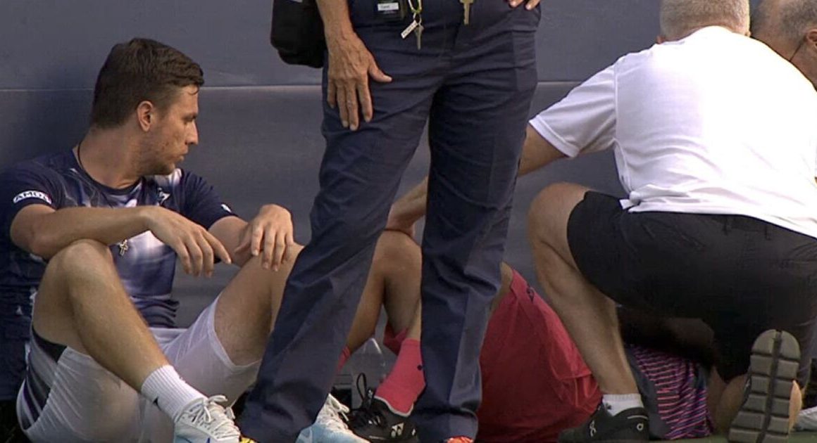 US Open star collapses to ground and retires as opponent sits by side | Tennis | Sport