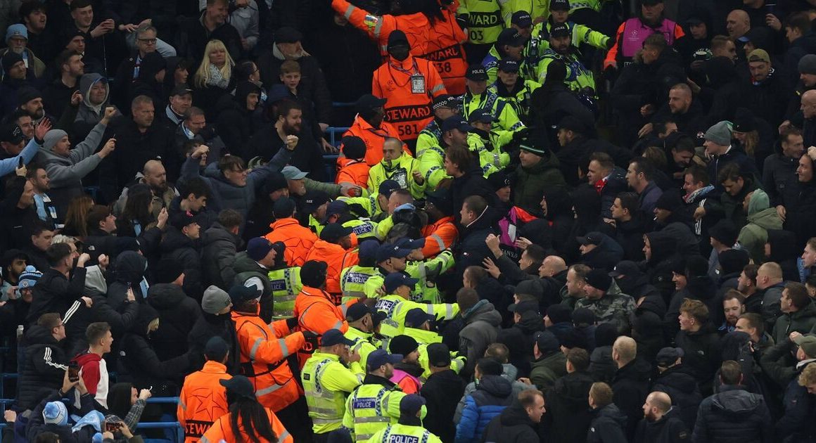 Man City and Feyenoord fans clash in chaotic tie as objects thrown | Football | Sport